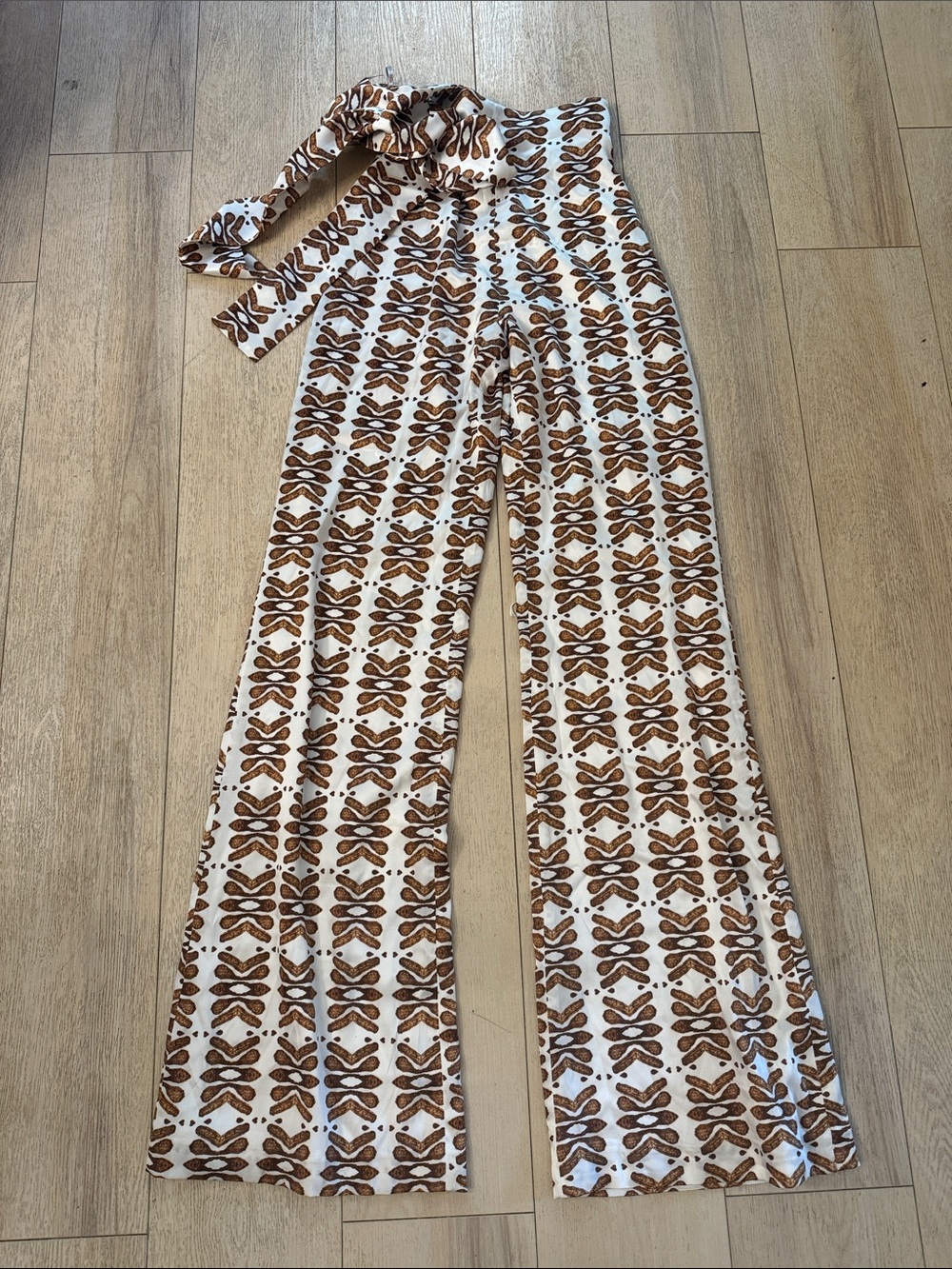 Silvia Tcherassi Cream Wide Leg Pants Brown Print Women’s Small